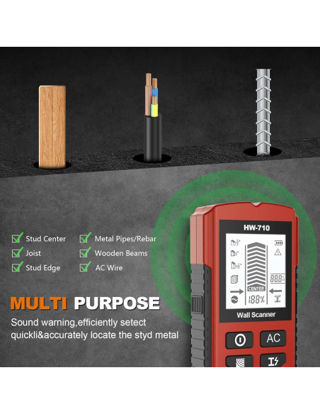 Buscador de Vigas 5-en-1 XMKJ Rojo Inferno - Detector de Pared