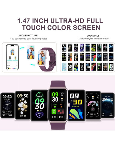 Rastreador de Fitness Bakoor con Pantalla 1.47" y 100+ Modos