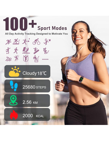 Rastreador de Fitness Bakoor con Pantalla 1.47" y 100+ Modos