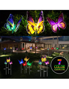 Luces de Jardín Solares Mariposa iQYTB - Paquete de 3 LED Cambiantes 2