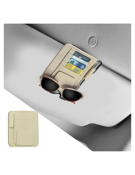 Organizador de Visera de Coche Tecledsn Beige PU 15.5x13 cm Organizador de Visera de Coche Tecledsn Beige PU 15.5x13 cm