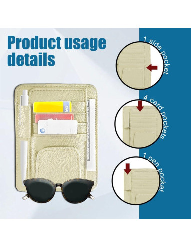 Organizador de Visera de Coche Tecledsn Beige PU 15.5x13 cm