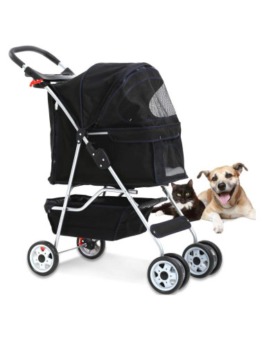 Carrito Plegable para Mascotas Dkeli 4 Ruedas Negro 15.88 kg