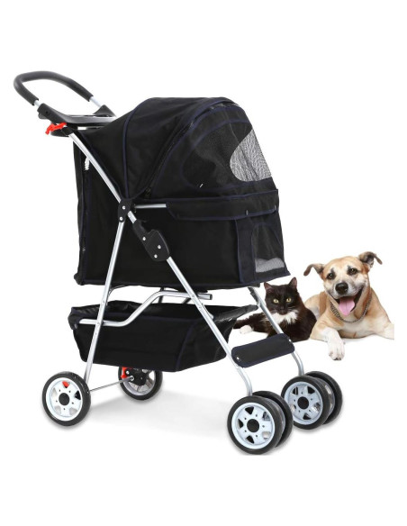 Carrito Plegable para Mascotas Dkeli 4 Ruedas Negro 15.88 kg
