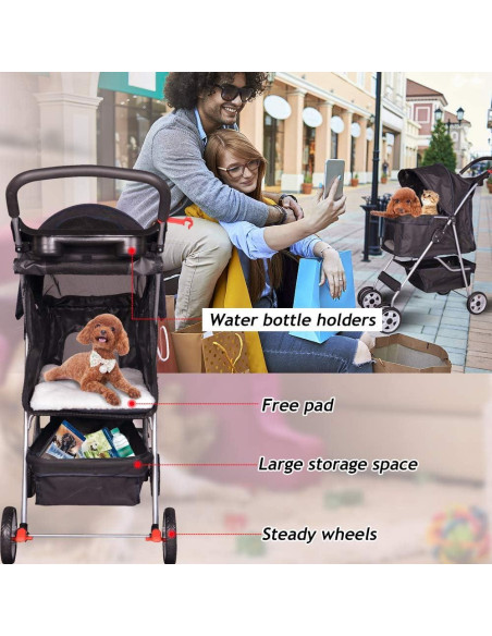 Carrito Plegable para Mascotas Dkeli 4 Ruedas Negro 15.88 kg