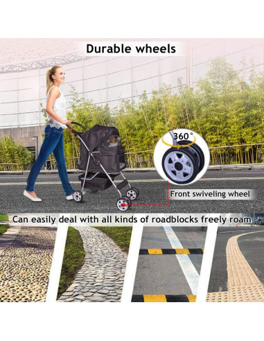 Carrito Plegable para Mascotas Dkeli 4 Ruedas Negro 15.88 kg