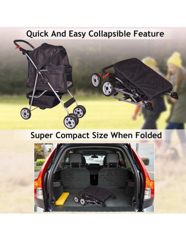 Carrito Plegable para Mascotas Dkeli 4 Ruedas Negro 15.88 kg