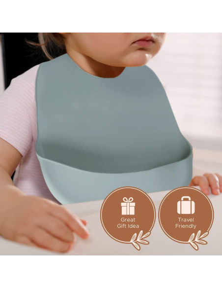 Babero de Silicona Azul Gris Libre de BPA con Capturador