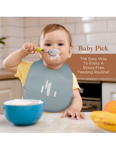 Babero de Silicona Azul Gris Libre de BPA con Capturador