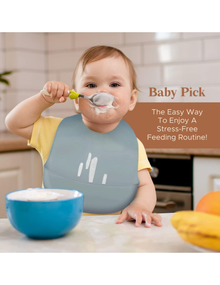 Babero de Silicona Azul Gris Libre de BPA con Capturador