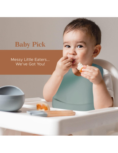 Babero de Silicona Azul Gris Libre de BPA con Capturador