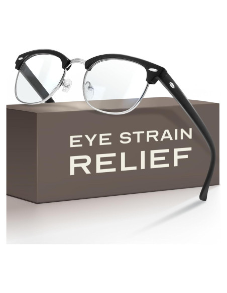 Gafas de Luz Azul Anti Fatiga Ocular TR90 - Negro y Plata