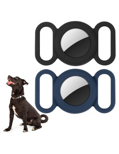 Collar para Perros con Funda Silicona Air-tag WALLFID Negro-Azul