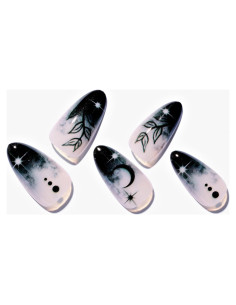 Uñas Postizas Almendra Ombre Negro GLAMERMAID Reutilizables