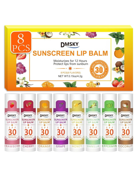 Bálsamo Labial DMSKY SPF 30 - 8 Piezas, Hidratante y Protector