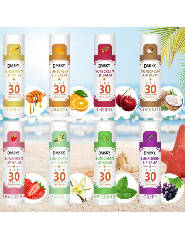 Bálsamo Labial DMSKY SPF 30 - 8 Piezas, Hidratante y Protector