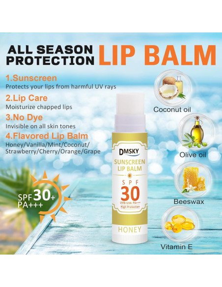 Bálsamo Labial DMSKY SPF 30 - 8 Piezas, Hidratante y Protector