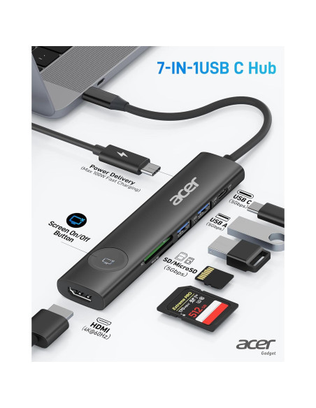 Adaptador Multiport USB-C Acer 7 en 1 HDMI 4K 100W PD