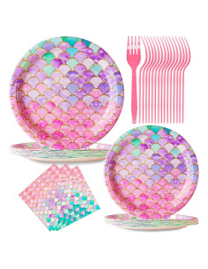 Suministros de Fiesta de Sirena Jestar 96 Pcs Platos y Servilletas