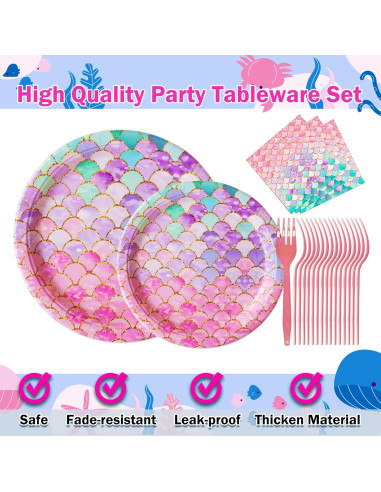 Suministros de Fiesta de Sirena Jestar 96 Pcs Platos y Servilletas
