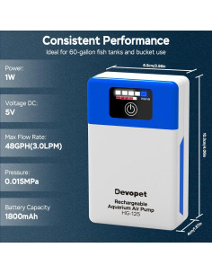 Bomba de Aire Recargable Devopet para Acuario 60 Galones 2