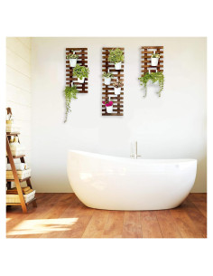 Plantero de Pared ShopLaLa - 3 Macetas de Madera Colgantes