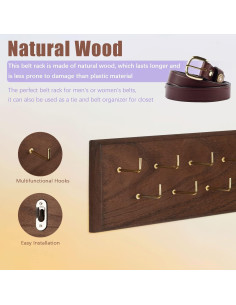 Organizador de Cinturones Creproly - Estante de Madera 28 Cinturones 2