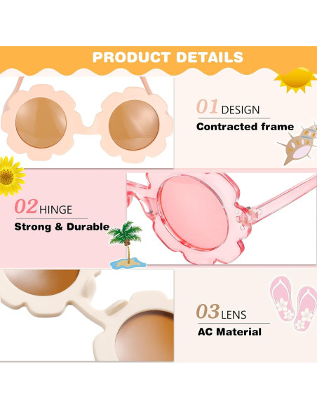 Gafas de sol redondas de flores Flutesan para niños - 3 piezas