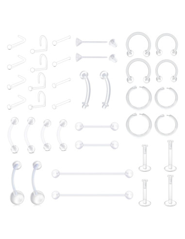 Conjunto de Piercing Transparente Fectas 38 Piezas Bioflex