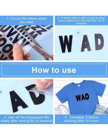 Letras y Números Termoadhesivos SIQUNUO 5.08cm Negro 6 Hojas