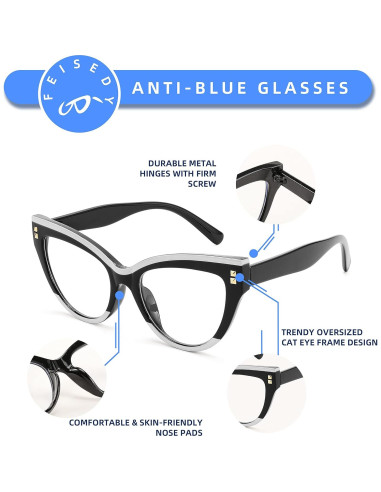 Gafas de Lectura FEISEDY Ojo de Gato Vintage Anti Luz Azul 1.5x