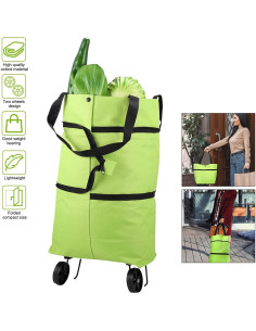 Carrito de Compras Plegable WIMCBLL Verde 30L Impermeable 2