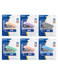 Mini Grapadora BAZIC con 500 Grapas Estándar Color Pastel