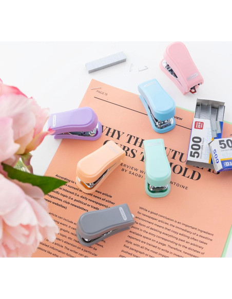 Mini Grapadora BAZIC con 500 Grapas Estándar Color Pastel
