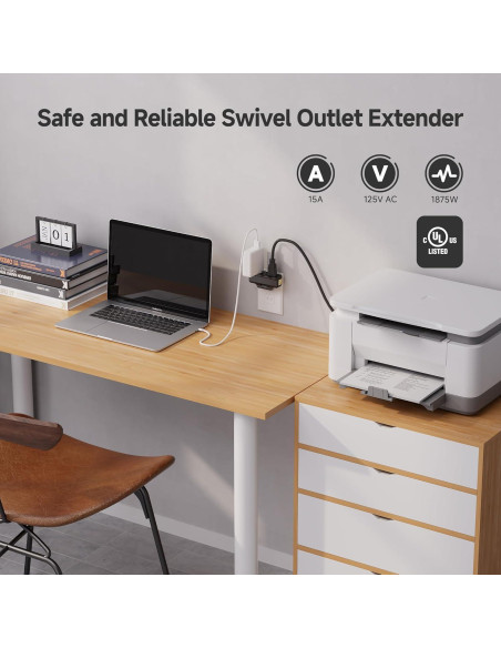 Adaptador de Pared Giratorio 3 Salidas Cable Matters Negro