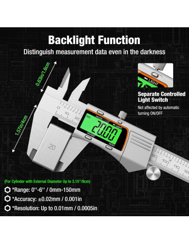 Calibrador Digital 150 mm Raynesys Acero Inoxidable LCD