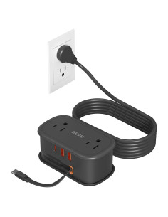 Regleta de Viaje BEVA 6 en 1 con Cable USB C Retráctil Negro