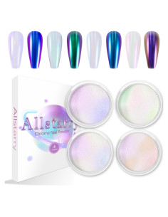 Polvo de Uñas de Cromo Blanco Allstarry 4 PCS Efecto Camaleón