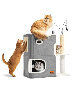 Casa para Gatos Nxwjoy con Poste de Rasguño y Juguetes - Gris