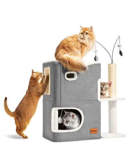 Casa para Gatos Nxwjoy con Poste de Rasguño y Juguetes - Gris