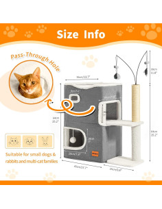 Casa para Gatos Nxwjoy con Poste de Rasguño y Juguetes - Gris 2