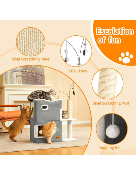 Casa para Gatos Nxwjoy con Poste de Rasguño y Juguetes - Gris