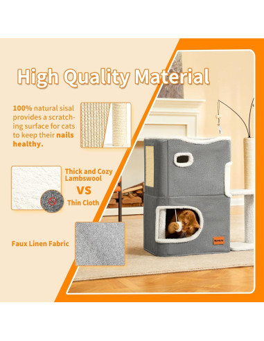 Casa para Gatos Nxwjoy con Poste de Rasguño y Juguetes - Gris