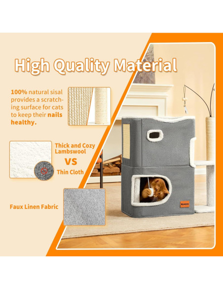 Casa para Gatos Nxwjoy con Poste de Rasguño y Juguetes - Gris