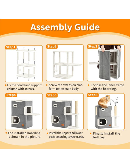 Casa para Gatos Nxwjoy con Poste de Rasguño y Juguetes - Gris