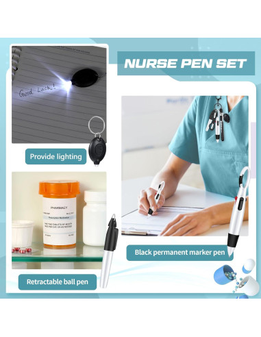 Juego de 6 bolígrafos para enfermeras MotiMind negro