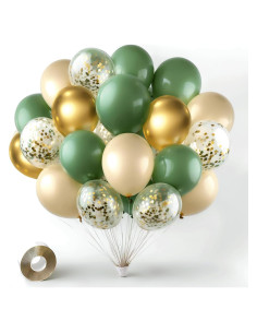 Globos de Confeti Verde Salvia y Dorado - 50 pcs 30 cm