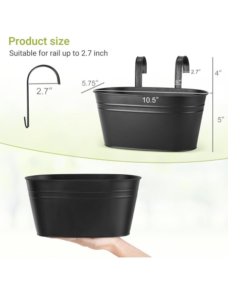 Macetas colgantes de hierro Dahey para barandilla, 3 piezas