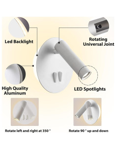 Lámpara de Pared ZEROUNO con Luz de Lectura Ajustable 14x14cm 2