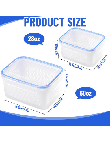 Contenedores de Almacenamiento para Frutas y Verduras DharBnt - 3 Piezas 850ml a 1750ml